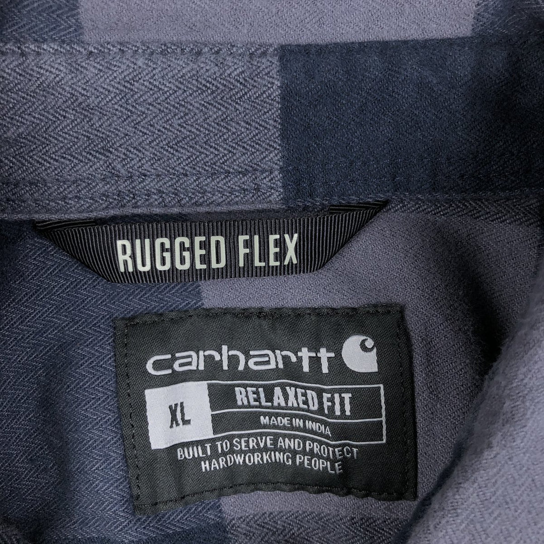 Carhartt Relaxed Fit Buffalo Check Herringbone Long-Sleeve Button-Down Light Flannel Check Shirt, Men's Size XL (approx.) cotton navy blue type Vintage Second Hand