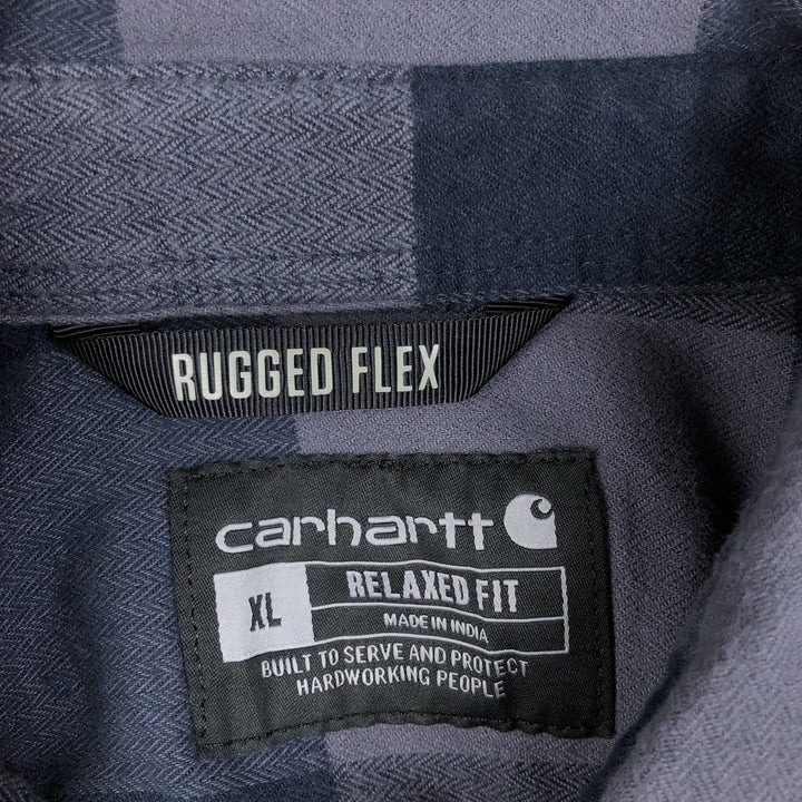 Carhartt Relaxed Fit Buffalo Check Herringbone Long-Sleeve Button-Down Light Flannel Check Shirt, Men's Size XL (approx.) cotton navy blue type Vintage Second Hand