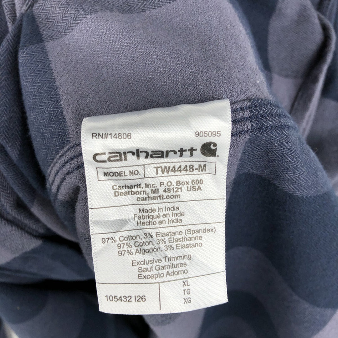 Carhartt Relaxed Fit Buffalo Check Herringbone Long-Sleeve Button-Down Light Flannel Check Shirt, Men's Size XL (approx.) cotton navy blue type Vintage Second Hand