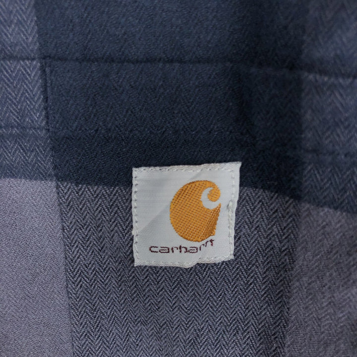 Carhartt Relaxed Fit Buffalo Check Herringbone Long-Sleeve Button-Down Light Flannel Check Shirt, Men's Size XL (approx.) cotton navy blue type Vintage Second Hand