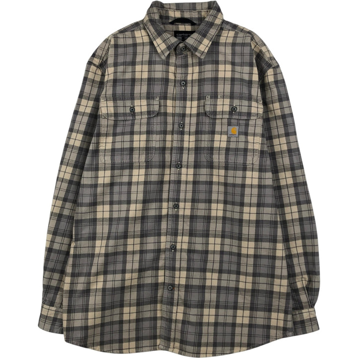 Carhartt Loose Fit Long-Sleeve Flannel Check Shirt, Men's Size L (equivalent), Thick Fabric cotton gray type Vintage Second Hand