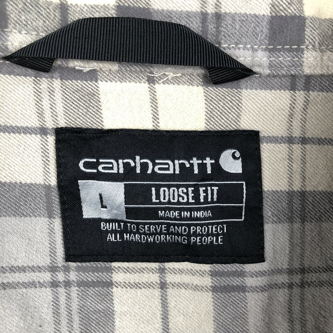 Carhartt Loose Fit Long-Sleeve Flannel Check Shirt, Men's Size L (equivalent), Thick Fabric cotton gray type Vintage Second Hand