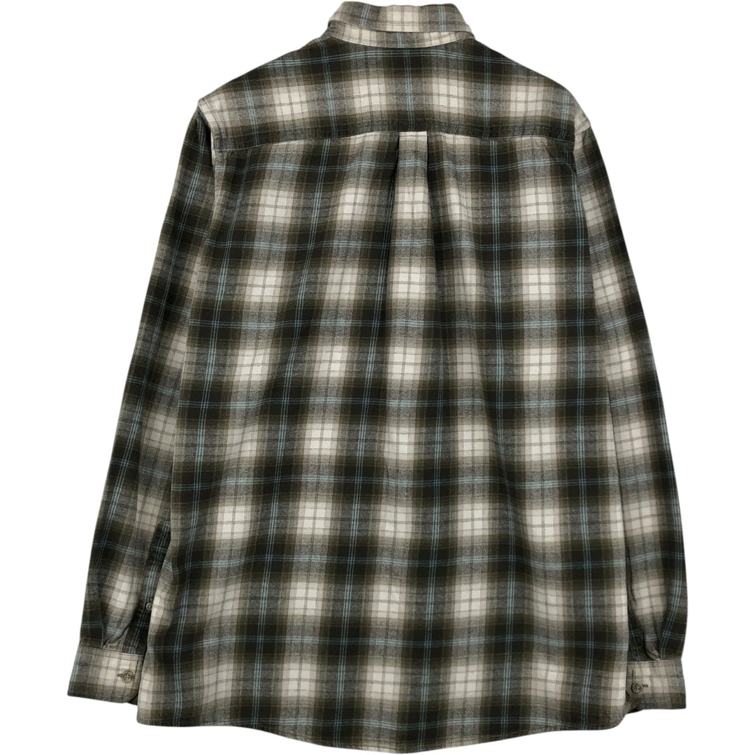 Eddie Bauer Relaxed Fit Long Sleeve Button-Down Flannel Check Shirt, Men's Size L (approx.) cotton Khaki type Vintage Second Hand