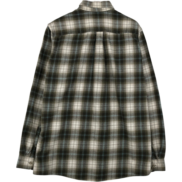 Eddie Bauer Relaxed Fit Long Sleeve Button-Down Flannel Check Shirt, Men's Size L (approx.) cotton Khaki type Vintage Second Hand