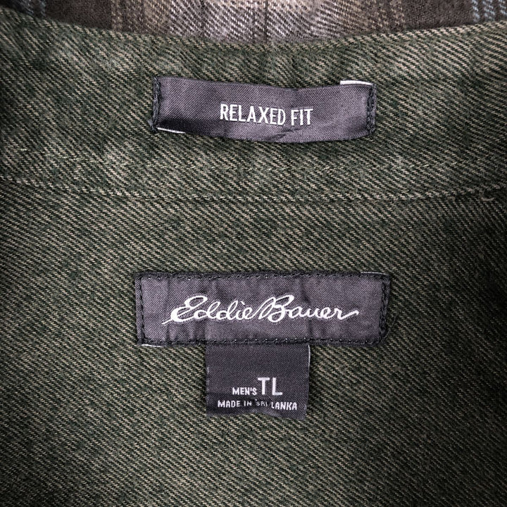 Eddie Bauer Relaxed Fit Long Sleeve Button-Down Flannel Check Shirt, Men's Size L (approx.) cotton Khaki type Vintage Second Hand