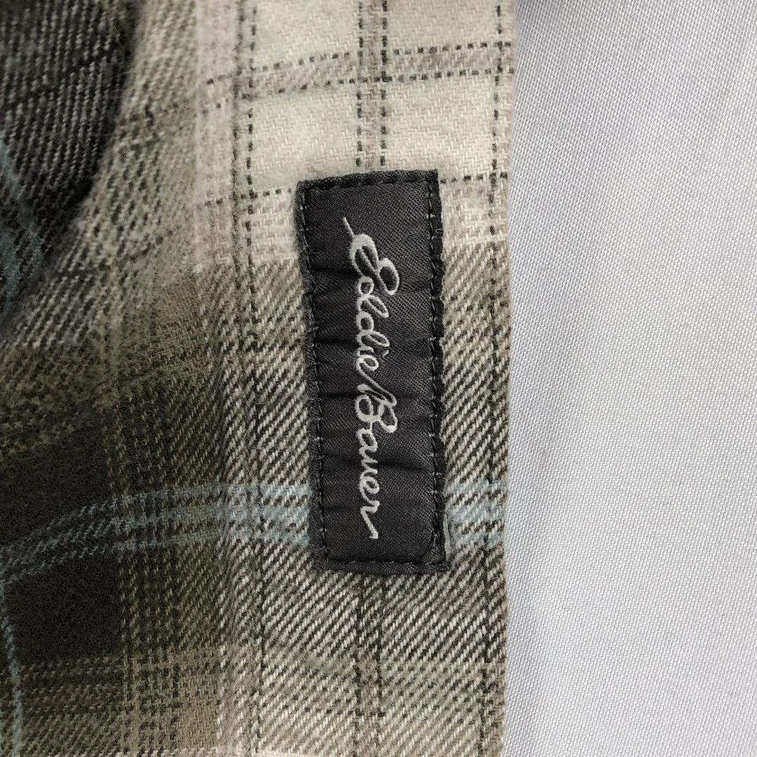 Eddie Bauer Relaxed Fit Long Sleeve Button-Down Flannel Check Shirt, Men's Size L (approx.) cotton Khaki type Vintage Second Hand