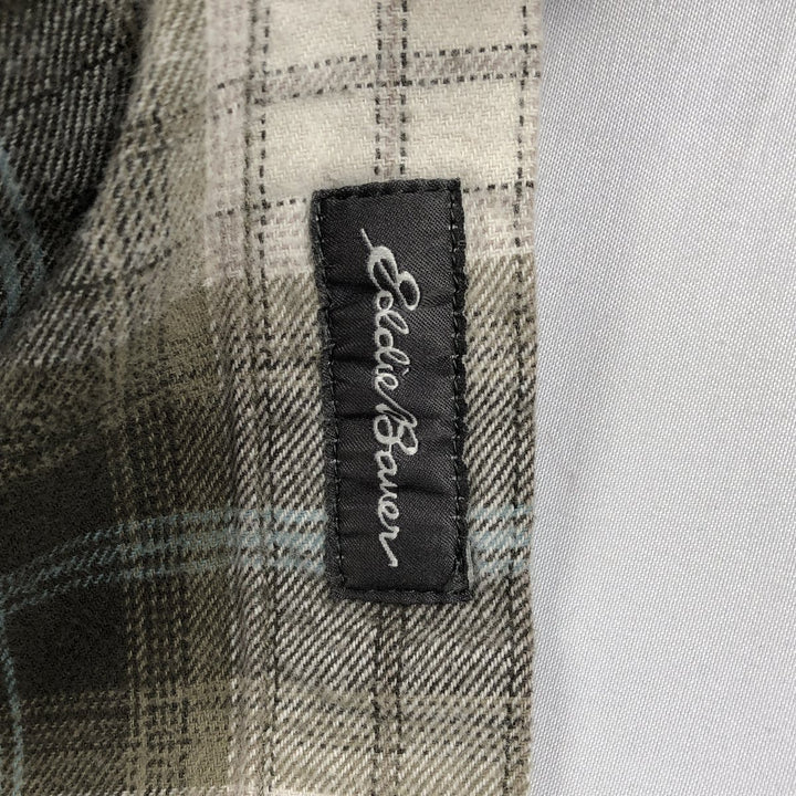 Eddie Bauer Relaxed Fit Long Sleeve Button-Down Flannel Check Shirt, Men's Size L (approx.) cotton Khaki type Vintage Second Hand