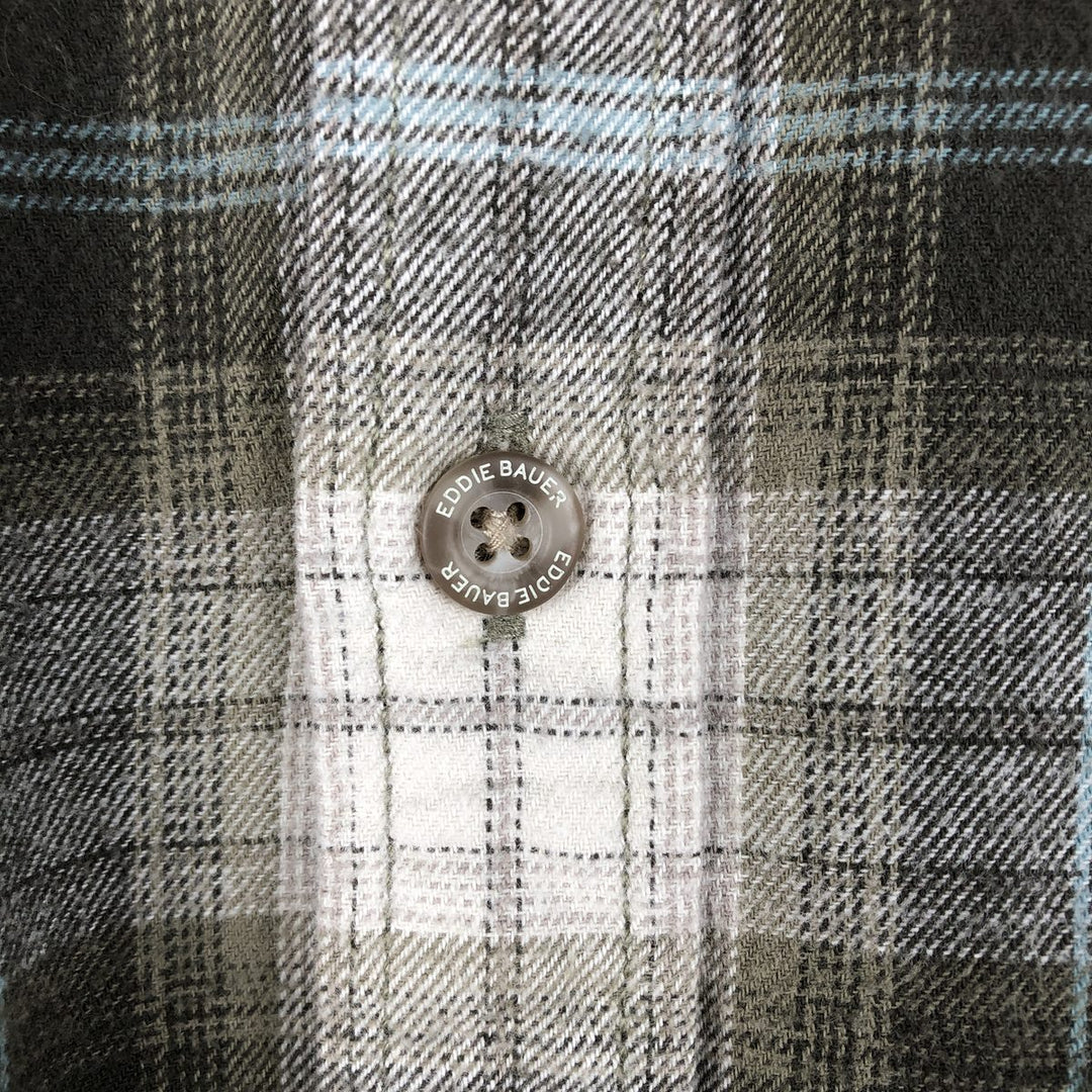 Eddie Bauer Relaxed Fit Long Sleeve Button-Down Flannel Check Shirt, Men's Size L (approx.) cotton Khaki type Vintage Second Hand