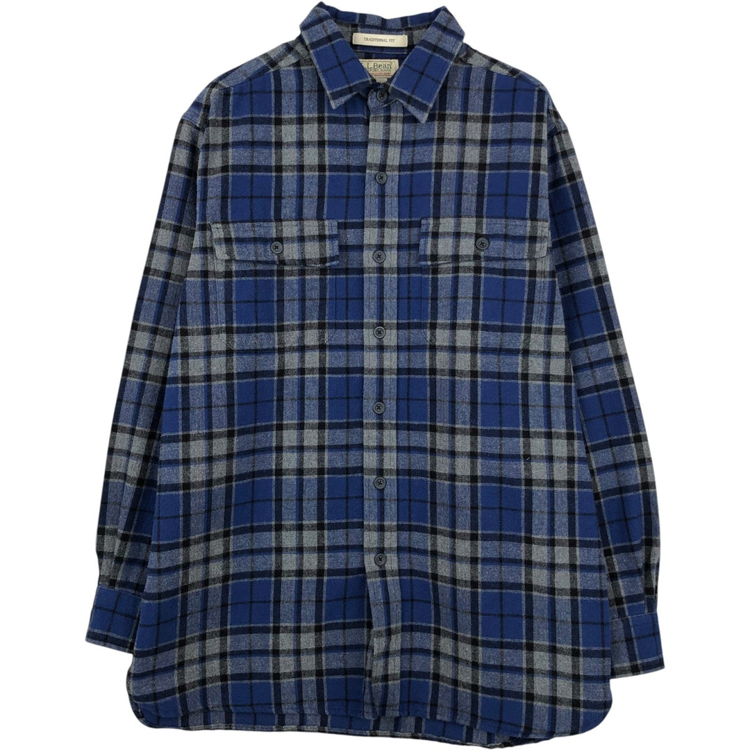 LLBean Traditional Fit Long-Sleeve Flannel Check Shirt, Men's Size M (approx.) cotton blue type Vintage Second Hand