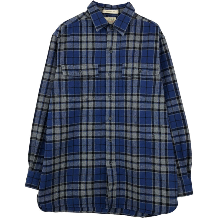 LLBean Traditional Fit Long-Sleeve Flannel Check Shirt, Men's Size M (approx.) cotton blue type Vintage Second Hand