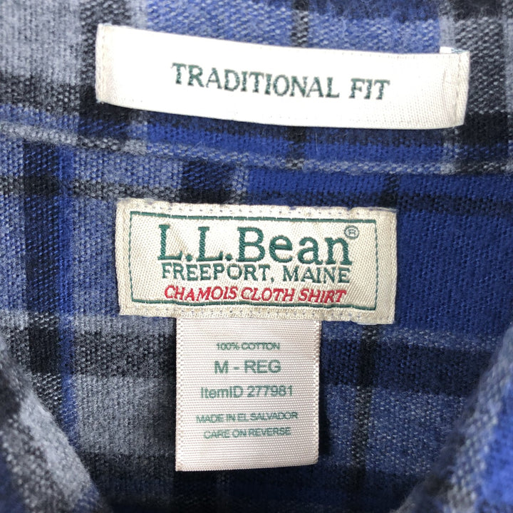 LLBean Traditional Fit Long-Sleeve Flannel Check Shirt, Men's Size M (approx.) cotton blue type Vintage Second Hand