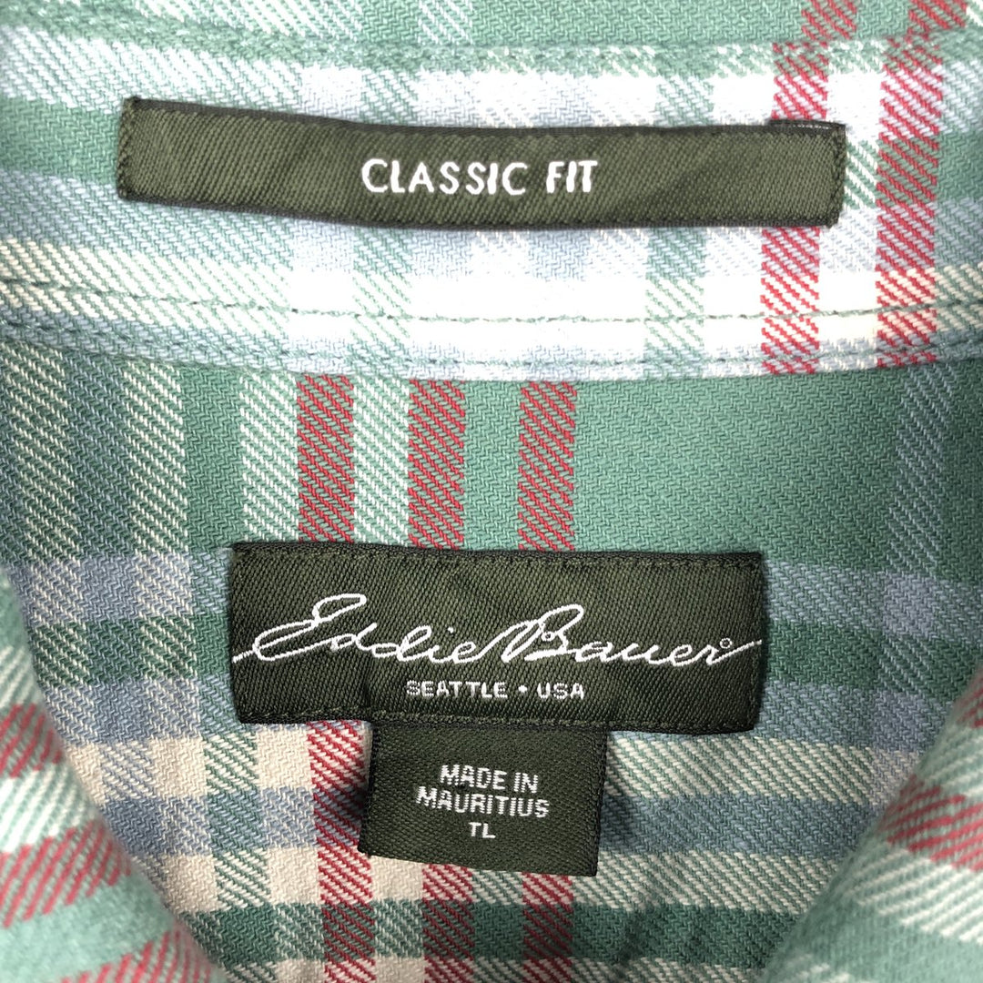 Eddie Bauer Classic Fit Long Sleeve Flannel Check Shirt, Men's Size L cotton green type Vintage Second Hand
