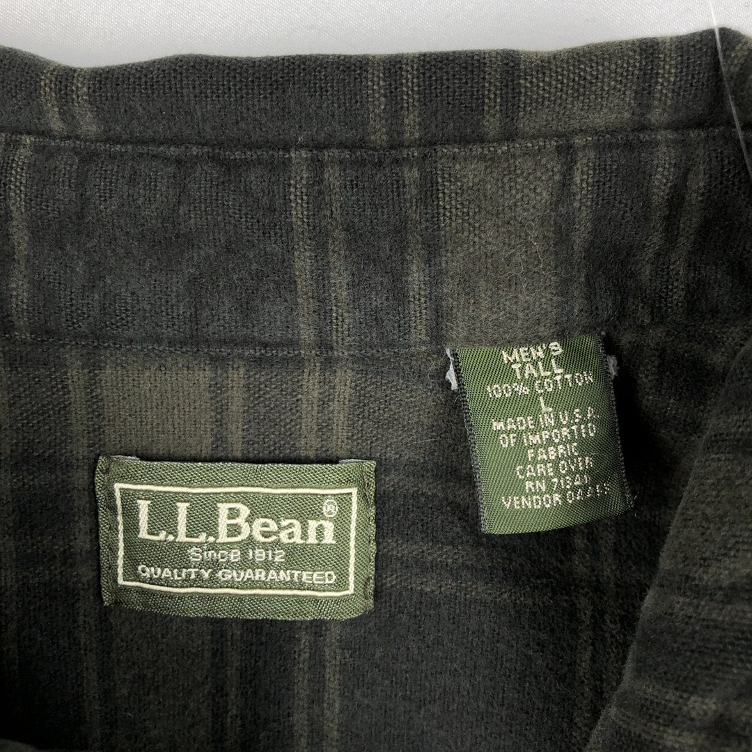 LLBean Long-Sleeve Flannel Check Shirt, Made in USA, Men's Size L (Equivalent), Vintage cotton Khaki type Vintage Second Hand