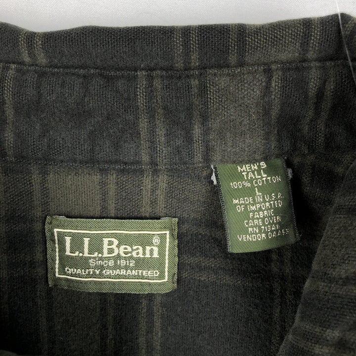 LLBean Long-Sleeve Flannel Check Shirt, Made in USA, Men's Size L (Equivalent), Vintage cotton Khaki type Vintage Second Hand