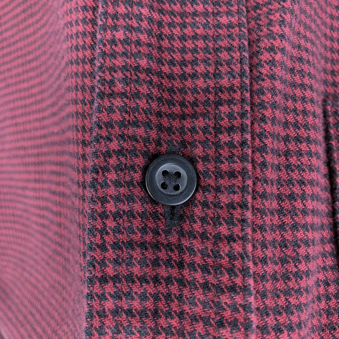90s-00'S LLBean Houndstooth Pattern Long-Sleeve Button-Down Light Flannel Check Shirt, Men's Size L (Equivalent), Vintage cotton wine-red Vintage Second Hand