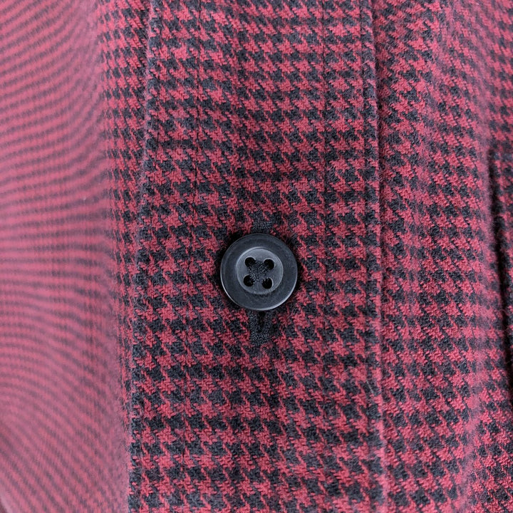 90s-00'S LLBean Houndstooth Pattern Long-Sleeve Button-Down Light Flannel Check Shirt, Men's Size L (Equivalent), Vintage cotton wine-red Vintage Second Hand