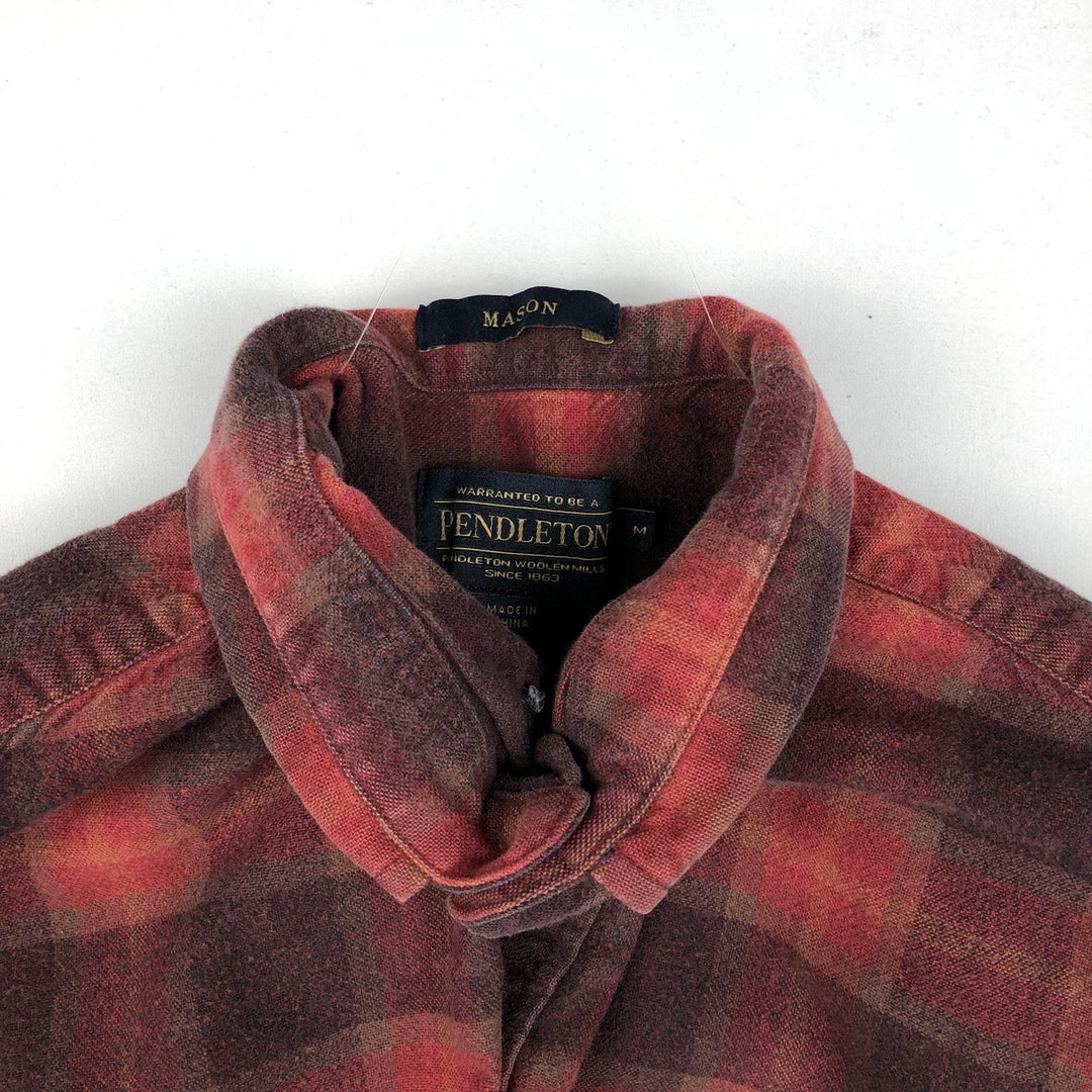 Pendleton Long Sleeve Button Down Light Flannel Check Shirt, Men's Size M unclear red type Vintage Second Hand
