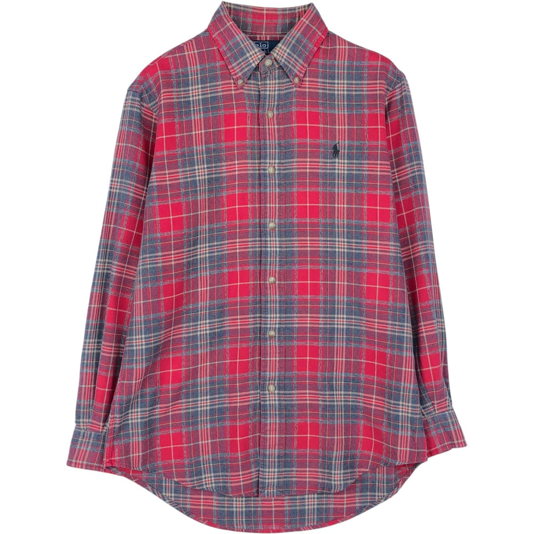 Ralph Lauren POLO by Ralph Lauren CUSTOM FIT Long-Sleeve Button-Down Light Flannel Check Shirt, Men's Size S (approx.) cotton red type Vintage Second Hand