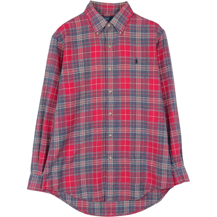 Ralph Lauren POLO by Ralph Lauren CUSTOM FIT Long-Sleeve Button-Down Light Flannel Check Shirt, Men's Size S (approx.) cotton red type Vintage Second Hand