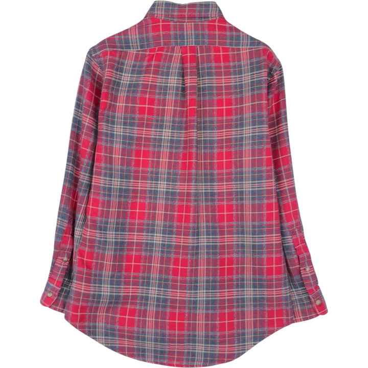 Ralph Lauren POLO by Ralph Lauren CUSTOM FIT Long-Sleeve Button-Down Light Flannel Check Shirt, Men's Size S (approx.) cotton red type Vintage Second Hand