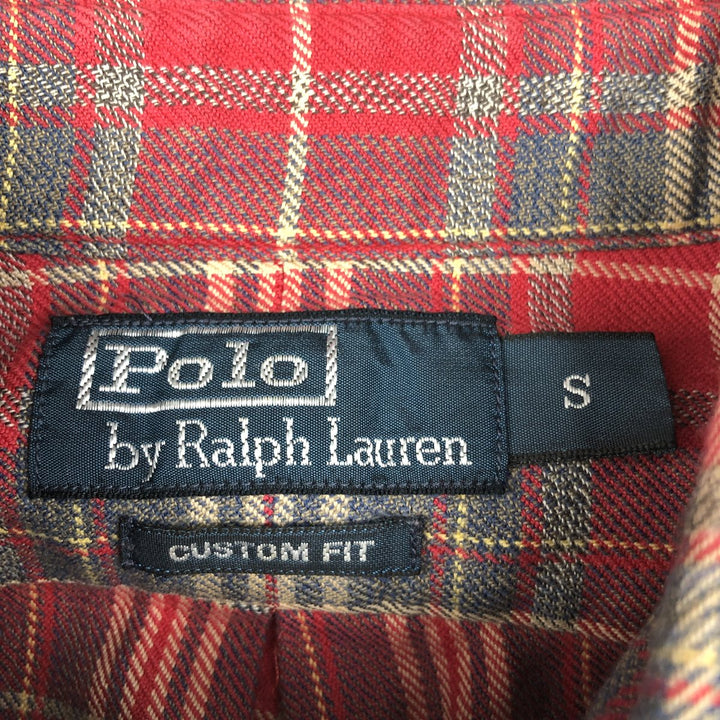 Ralph Lauren POLO by Ralph Lauren CUSTOM FIT Long-Sleeve Button-Down Light Flannel Check Shirt, Men's Size S (approx.) cotton red type Vintage Second Hand