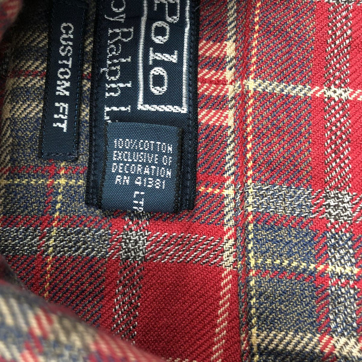 Ralph Lauren POLO by Ralph Lauren CUSTOM FIT Long-Sleeve Button-Down Light Flannel Check Shirt, Men's Size S (approx.) cotton red type Vintage Second Hand