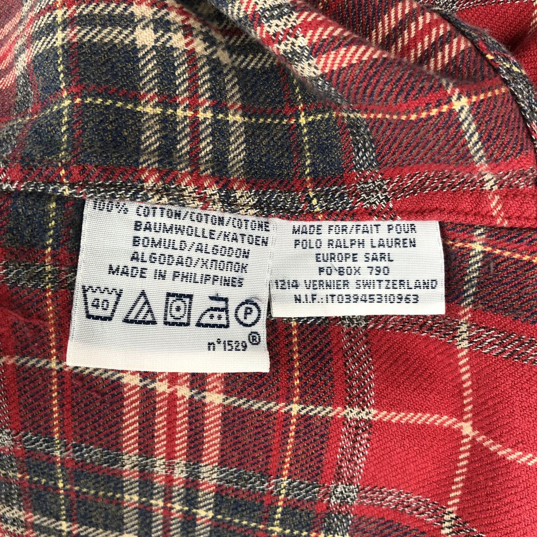 Ralph Lauren POLO by Ralph Lauren CUSTOM FIT Long-Sleeve Button-Down Light Flannel Check Shirt, Men's Size S (approx.) cotton red type Vintage Second Hand