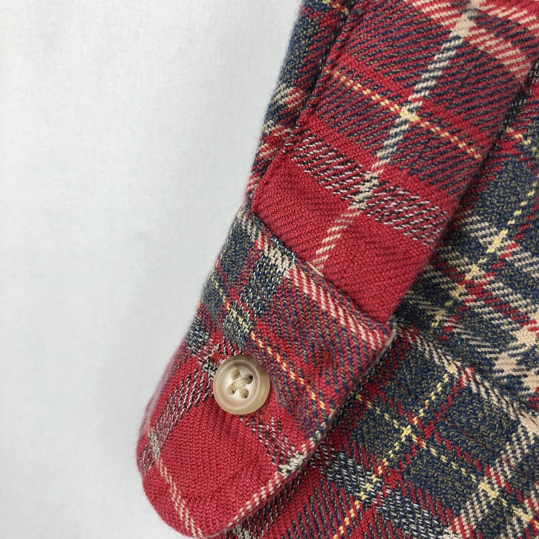 Ralph Lauren POLO by Ralph Lauren CUSTOM FIT Long-Sleeve Button-Down Light Flannel Check Shirt, Men's Size S (approx.) cotton red type Vintage Second Hand