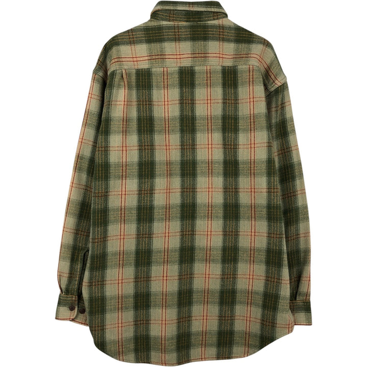 90s-00'S St. John's Bay long-sleeved flannel check shirt, men's size L cotton green type yellow green Vintage Second Hand