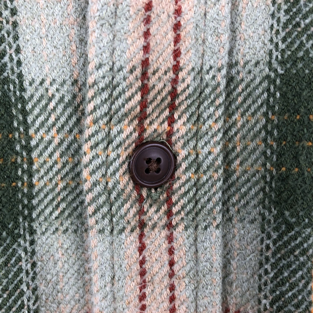 90s-00'S St. John's Bay long-sleeved flannel check shirt, men's size L cotton green type yellow green Vintage Second Hand