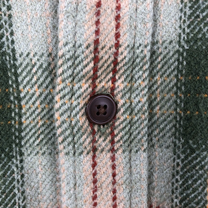 90s-00'S St. John's Bay long-sleeved flannel check shirt, men's size L cotton green type yellow green Vintage Second Hand