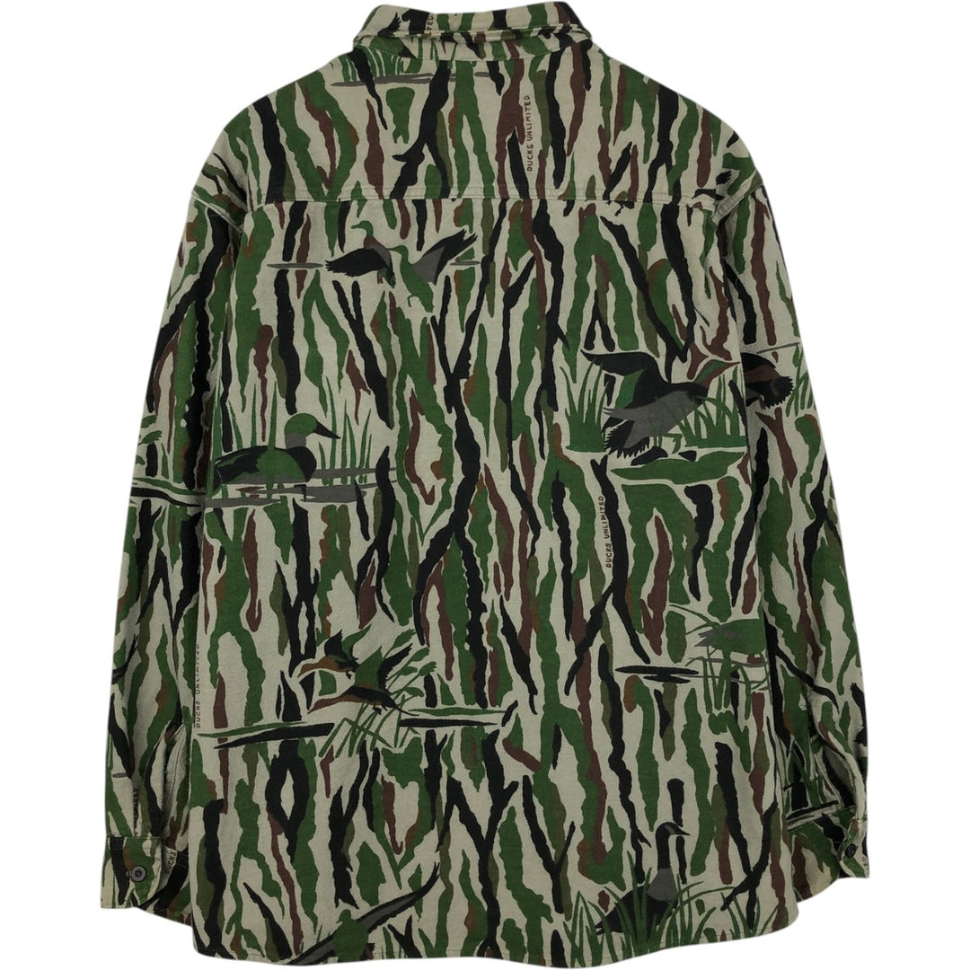 90'S RATTLERS Camouflage Pattern Long-Sleeve Chamois Cloth Shirt, Made in USA, Men's XL (approx.), Vintage cotton Khaki type Vintage Second Hand