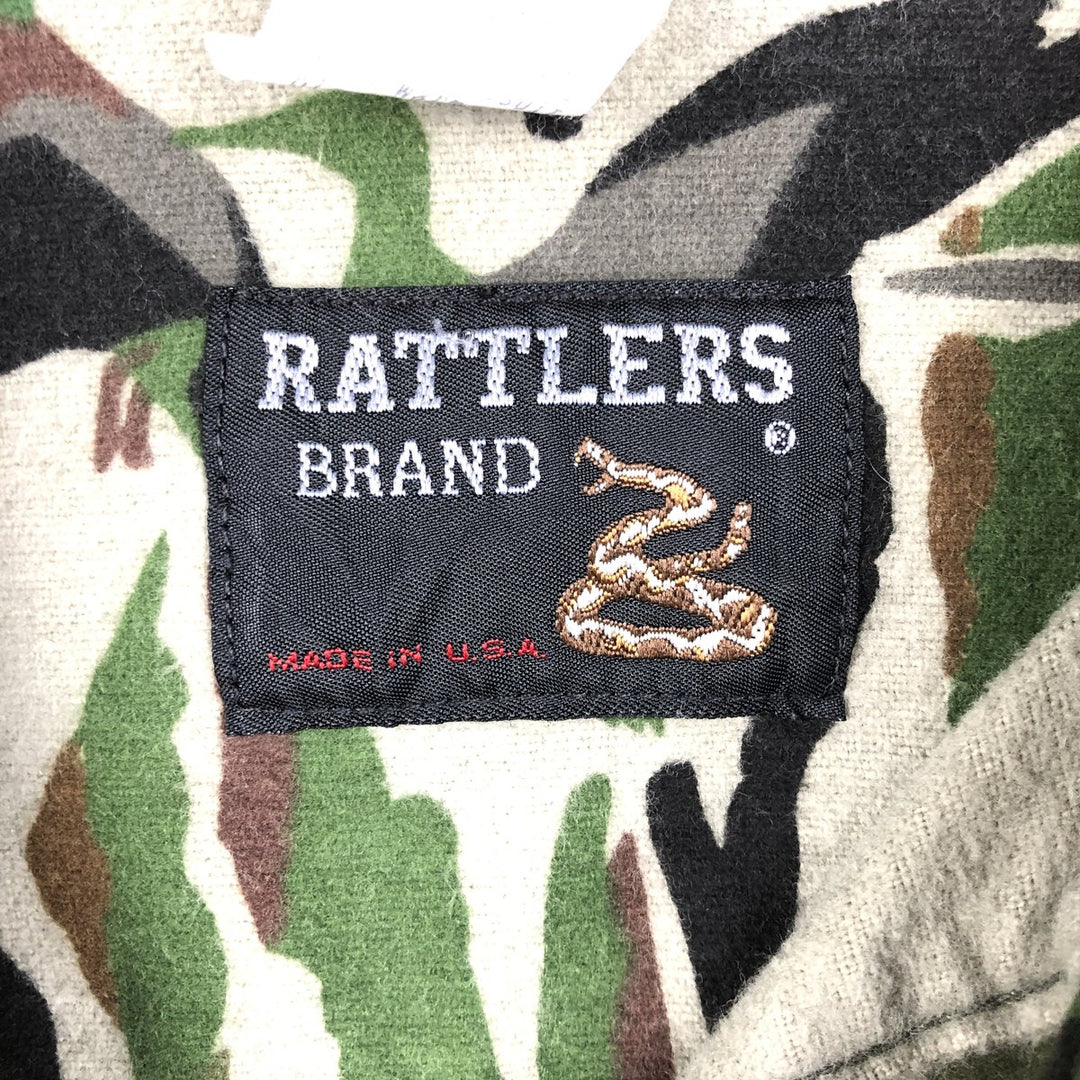 90'S RATTLERS Camouflage Pattern Long-Sleeve Chamois Cloth Shirt, Made in USA, Men's XL (approx.), Vintage cotton Khaki type Vintage Second Hand