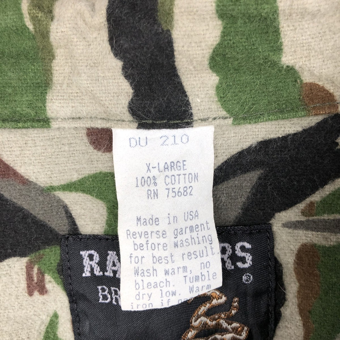 90'S RATTLERS Camouflage Pattern Long-Sleeve Chamois Cloth Shirt, Made in USA, Men's XL (approx.), Vintage cotton Khaki type Vintage Second Hand