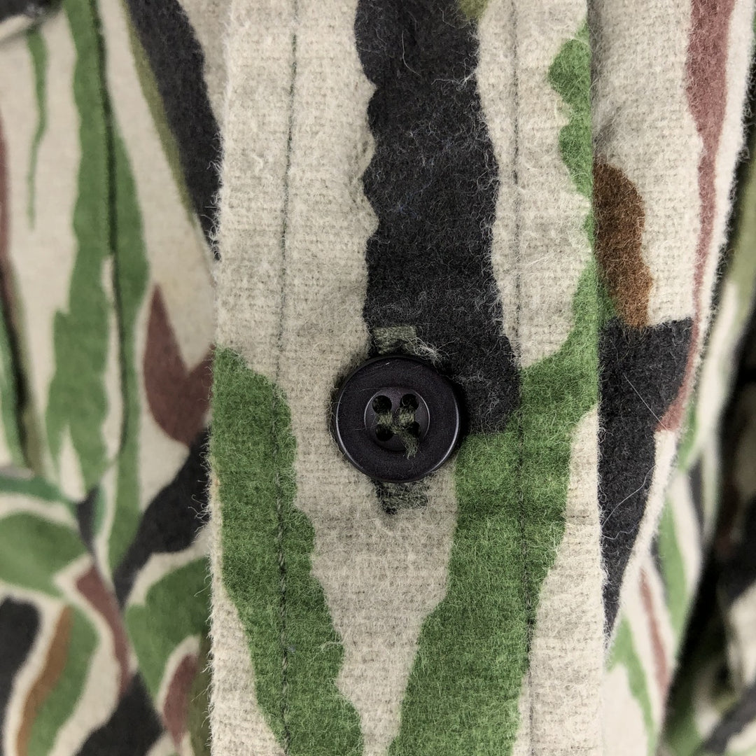 90'S RATTLERS Camouflage Pattern Long-Sleeve Chamois Cloth Shirt, Made in USA, Men's XL (approx.), Vintage cotton Khaki type Vintage Second Hand