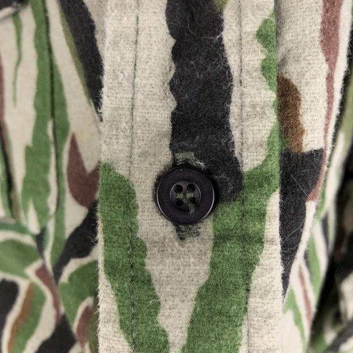 90'S RATTLERS Camouflage Pattern Long-Sleeve Chamois Cloth Shirt, Made in USA, Men's XL (approx.), Vintage cotton Khaki type Vintage Second Hand