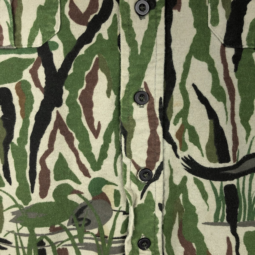 90'S RATTLERS Camouflage Pattern Long-Sleeve Chamois Cloth Shirt, Made in USA, Men's XL (approx.), Vintage cotton Khaki type Vintage Second Hand
