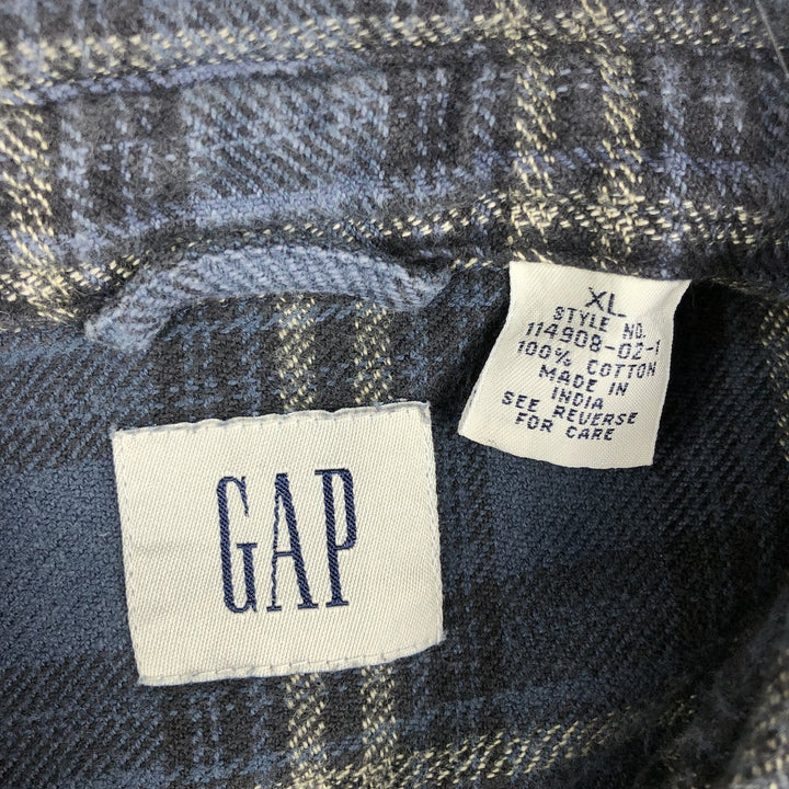 90'S GAP Vintage Long Sleeve Light Flannel Check Shirt, Men's XL cotton Navy blue Vintage Second Hand