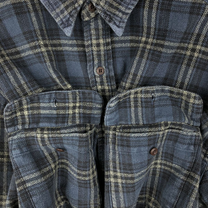 90'S GAP Vintage Long Sleeve Light Flannel Check Shirt, Men's XL cotton Navy blue Vintage Second Hand
