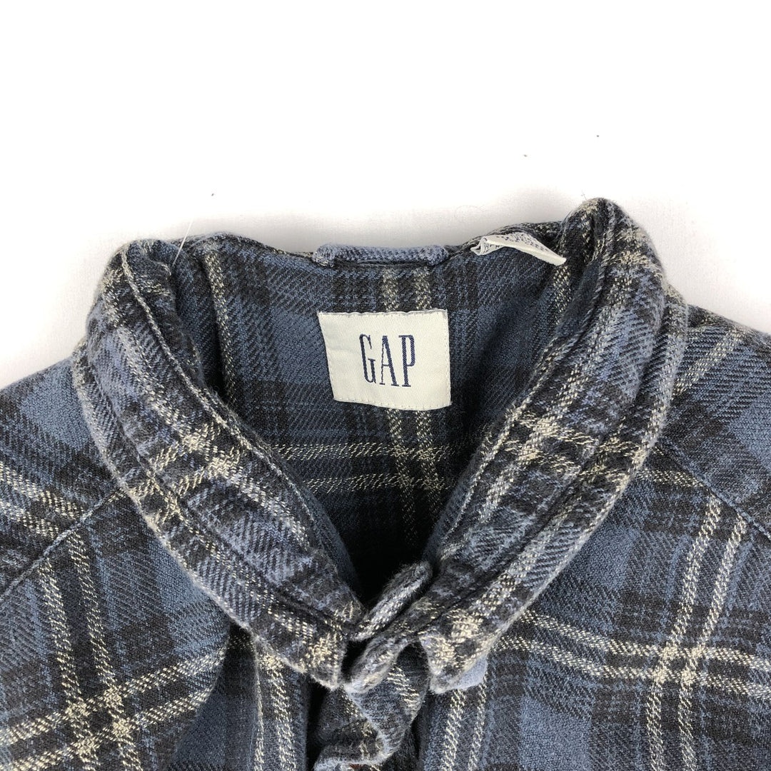 90'S GAP Vintage Long Sleeve Light Flannel Check Shirt, Men's XL cotton Navy blue Vintage Second Hand