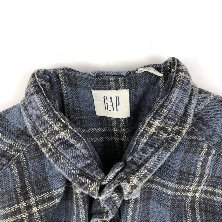 90'S GAP Vintage Long Sleeve Light Flannel Check Shirt, Men's XL cotton Navy blue Vintage Second Hand
