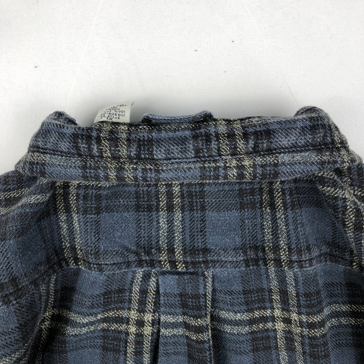 90'S GAP Vintage Long Sleeve Light Flannel Check Shirt, Men's XL cotton Navy blue Vintage Second Hand