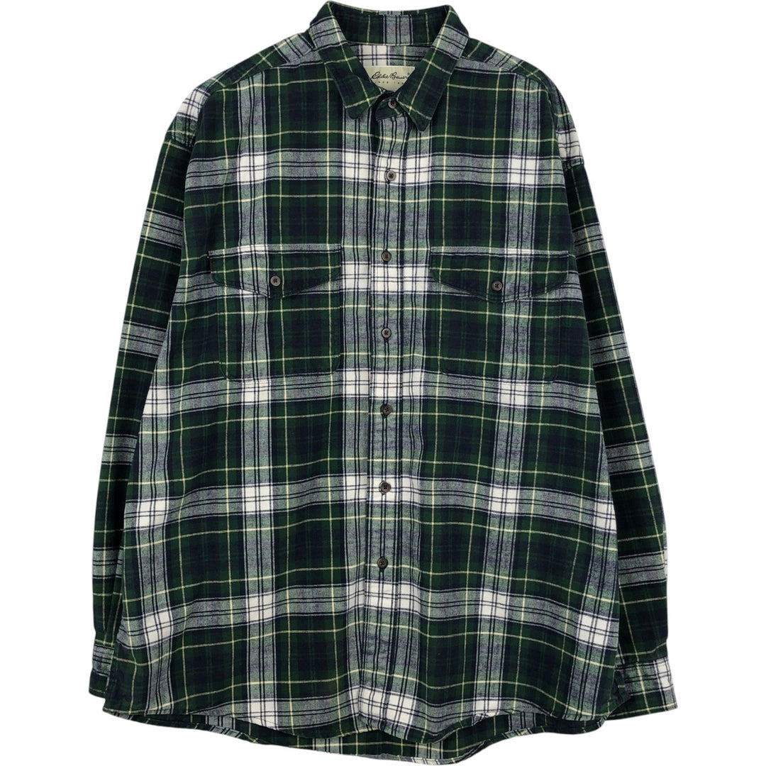 Eddie Bauer Men's Long Sleeve Heavy Flannel Check Shirt, Size XL cotton green type Vintage Second Hand
