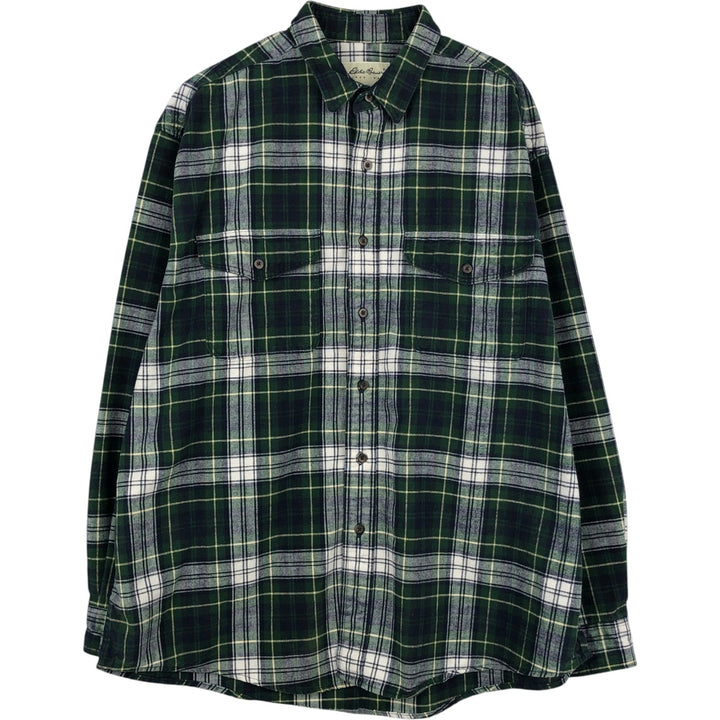 Eddie Bauer Men's Long Sleeve Heavy Flannel Check Shirt, Size XL cotton green type Vintage Second Hand