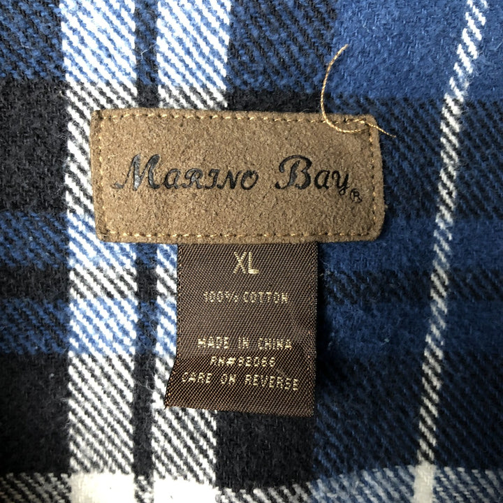 Marino Bay Long-Sleeve Flannel Check Shirt, Men's Size XL cotton blue type Vintage Second Hand