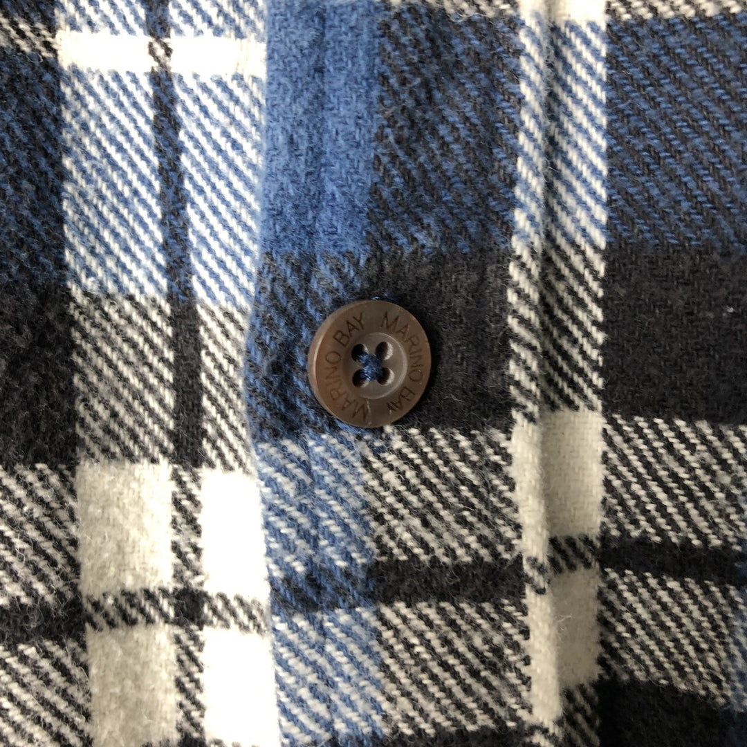 Marino Bay Long-Sleeve Flannel Check Shirt, Men's Size XL cotton blue type Vintage Second Hand