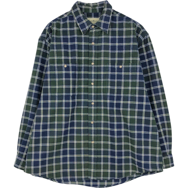 Eddie Bauer Men's Long Sleeve Flannel Check Shirt, Size L cotton green type Vintage Second Hand