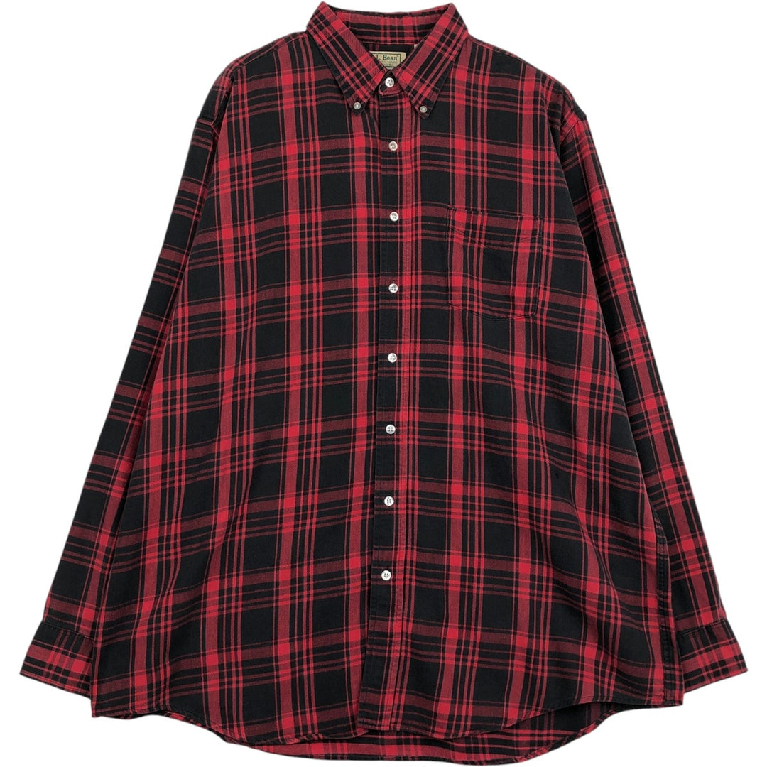 70s-80'S LL Bean Long-Sleeve Button-Down Light Flannel Check Shirt, Made in USA, Men's XL (approx.) Vintage cotton red type Vintage Second Hand