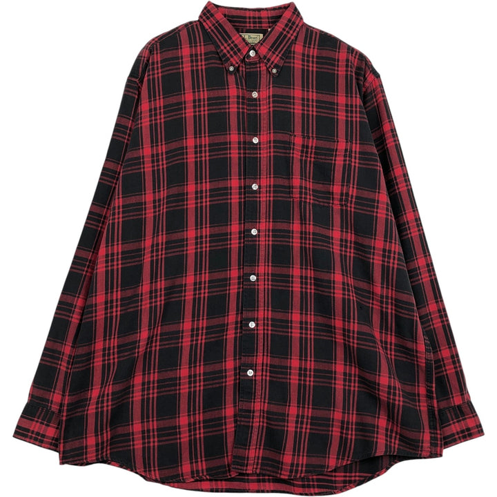 70s-80'S LL Bean Long-Sleeve Button-Down Light Flannel Check Shirt, Made in USA, Men's XL (approx.) Vintage cotton red type Vintage Second Hand