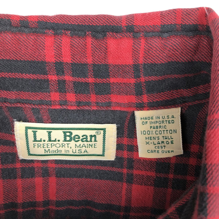 70s-80'S LL Bean Long-Sleeve Button-Down Light Flannel Check Shirt, Made in USA, Men's XL (approx.) Vintage cotton red type Vintage Second Hand